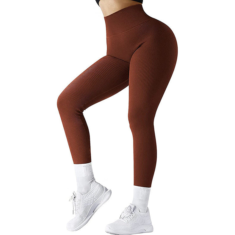 Leggings Femme Taille Haute Sans Coutures – Pantalon de Sport Slim Tricoté pour Yoga, Fitness et Running – Tissu Extensible et Confortable
