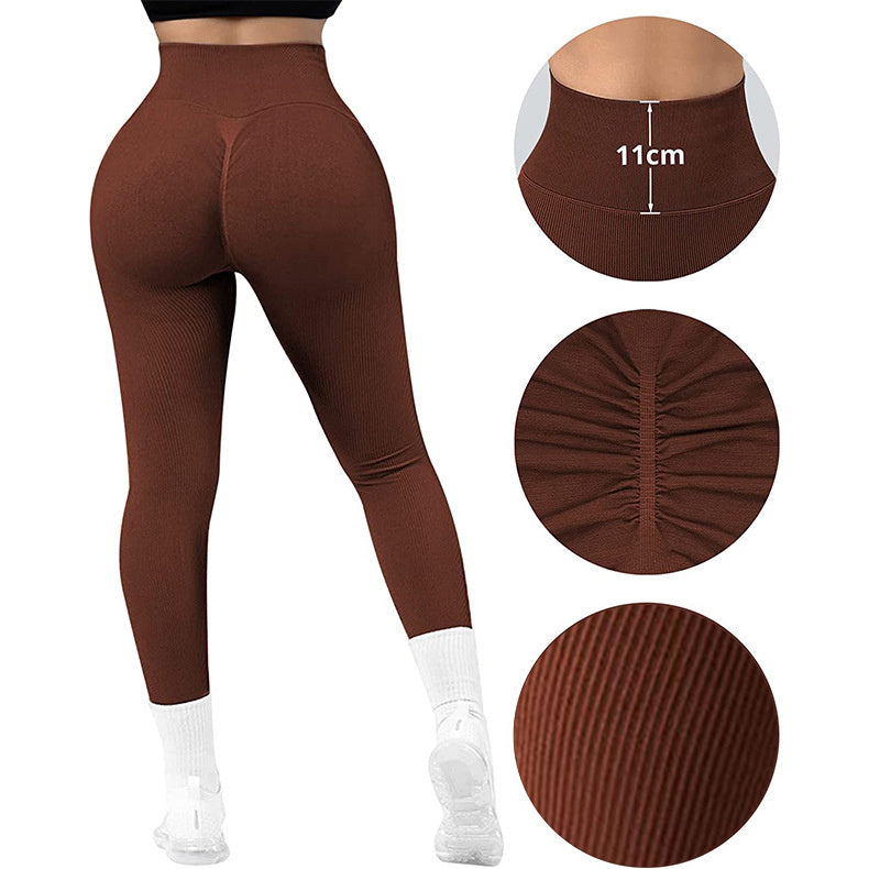 Leggings Femme Taille Haute Sans Coutures – Pantalon de Sport Slim Tricoté pour Yoga, Fitness et Running – Tissu Extensible et Confortable