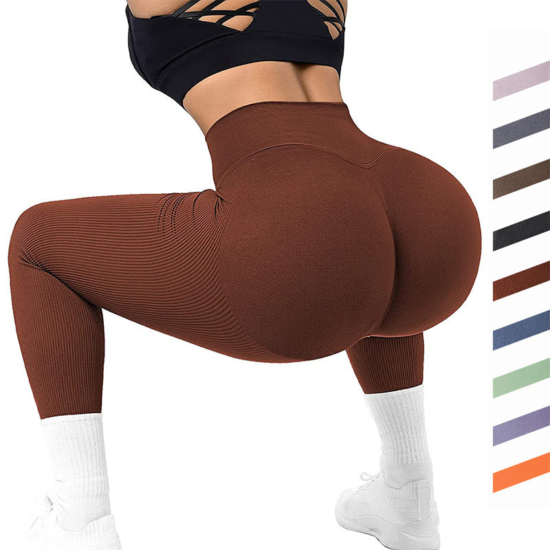 Leggings Femme Taille Haute Sans Coutures – Pantalon de Sport Slim Tricoté pour Yoga, Fitness et Running – Tissu Extensible et Confortable